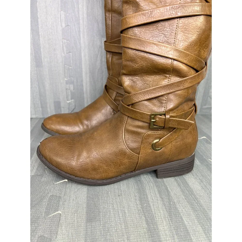 Shoedazzle Orla Brown Knee-High Boots Brown Knitted Cuff Women’s Size 8